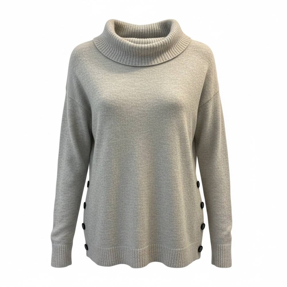 ALYX Women's Medium Cowl Neck Sweater‎ Light Heather Grey Button Detail
